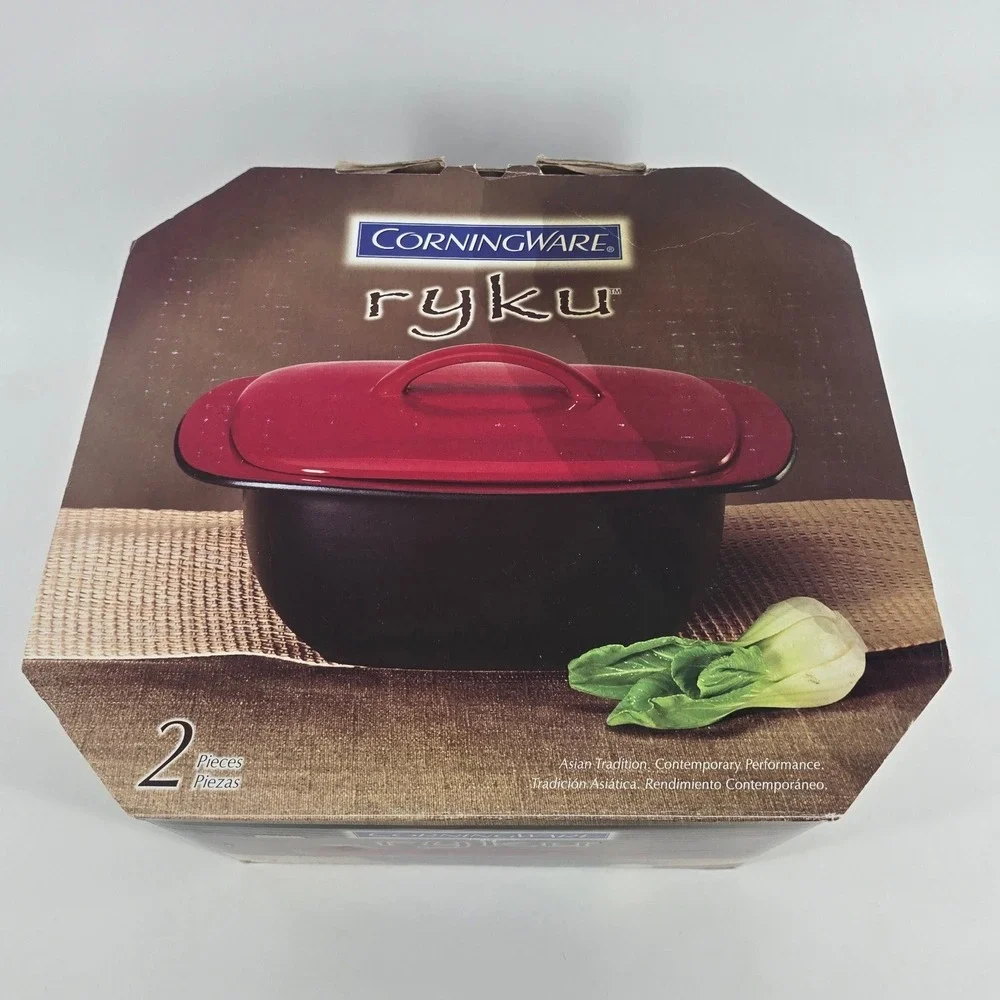 CorningWare Ryku Stoneware Baker 2pc Set China Red Asian Inspired Modern